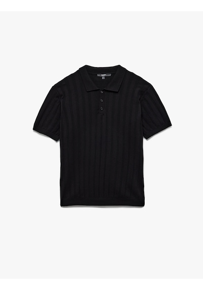 Koton Viskon Polo Yaka Kısa Kollu Triko Kazak Siyah 5sam70008ht Siyah
