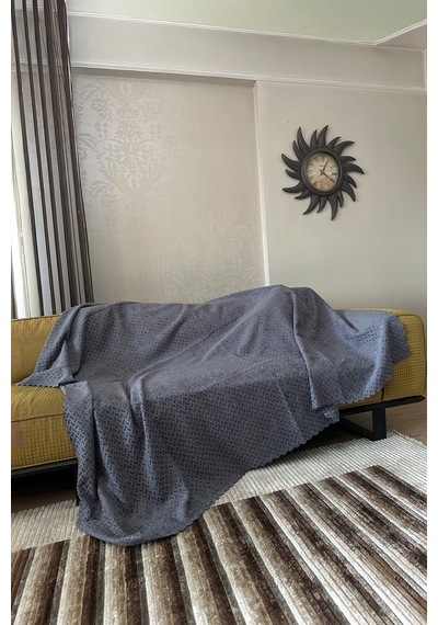 Sofline Kadife Şönil Koltuk Örtüsü, Kaymaz Kanepe Örtüsü, Koltuk Şalı 180 X 220cm Antrasit
