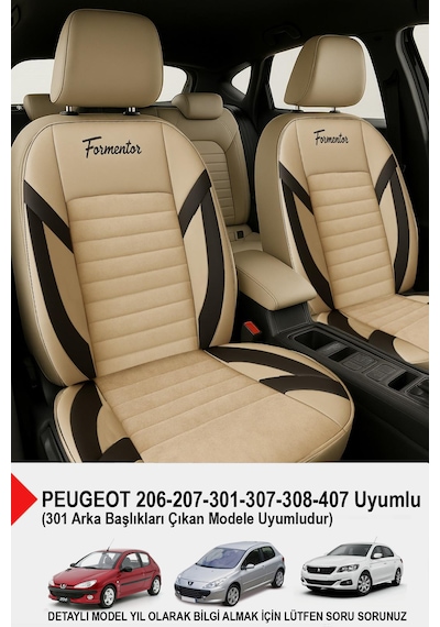 Formentor Tay Tüyü Oto Koltuk Kılıfı Peugeot 206-207-208-306-307-407 Uyumlu Bej