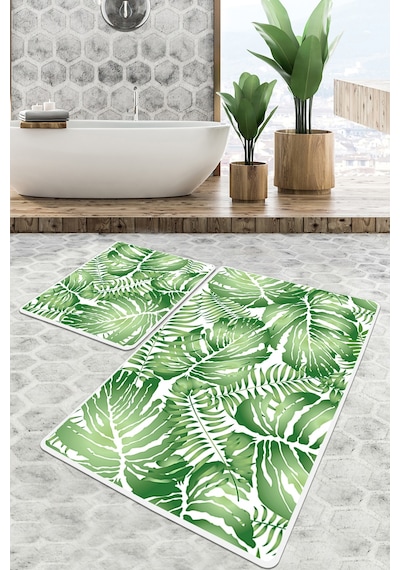 Pied Banyo Halısı Djt 2 Li Set, Banyo Halısı , Banyo paspası yıkanabilir Yeşil