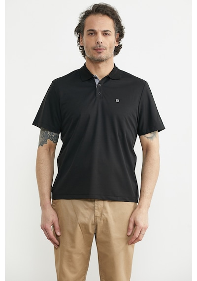 Polo Yaka Pike Kumaş Tişört - Siyah