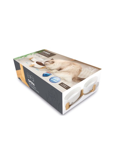 M-pets Opera Ceramic Bowls Bambu Standlı 2x350 Ml Beyaz