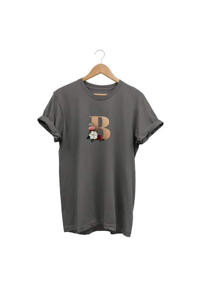 Widi B Çiçek Baskılı Gri T-shirt Antrasit Gri