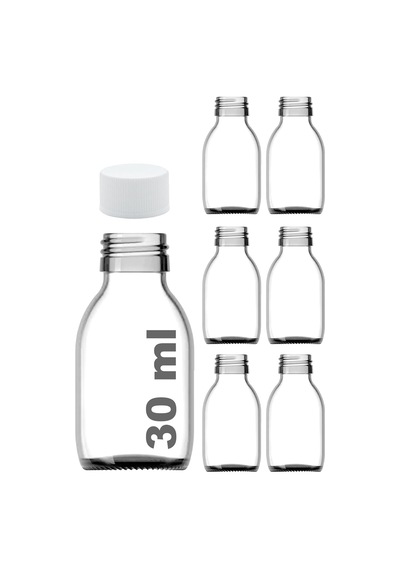 30 Ml Sızdırmaz Kapaklı Şeffaf Shot Şişesi 30 Cc Ginger Şat Beyaz Cam Şişe 6 Adet Kilitsiz Plastik Beyaz Kapak