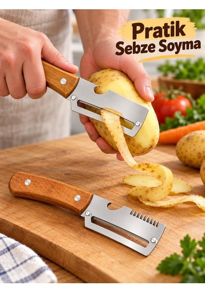 2'li Ağaç Saplı Çelik Soyacak Ve Kavanoz Şişe Açacak Seti Sebze Soyma Ve Jülyen Tel Tel Ayırma Aparatı Diğer