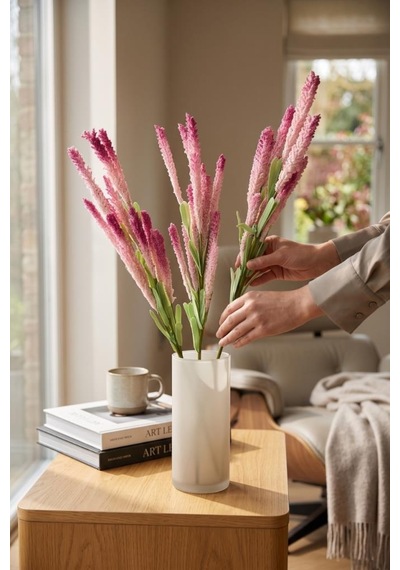 Yapay Çiçek Lateks Köpük Pembe Koyu Lavanta Dalı 35cm Dekoratif Çiçek