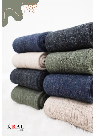 Kral Socks 8'li Kışlık Thermal Etkili Ince Örgülü Çorap, Lambswool Yünlü Kuzu Yünlü Asorti