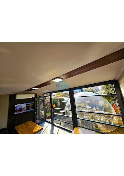 300 X 500 Teras Evim Tiny House Ahşap Desen Fugalı Betopan Kendinden Çatılı Tek Oda Giyotin Pencere