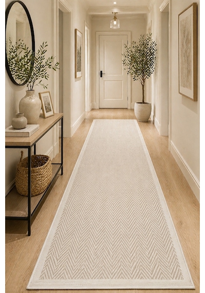 Mariesse Home Kolay Temizlenen Yıkanabilir Bordürlü Sisal Halı Hasır Dokulu Salon Yatak Odası Mutfak Oturma Odası Antre Koridor Halısı Sl-yolluk Krem