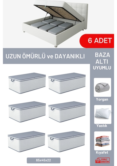 6'li Set - Geometrik Çizgili Büyük Boy Baza Altı & Çekyat Altı Hurç 65 X 45 X 22 Cm Tela 45 X 65 B Diğer