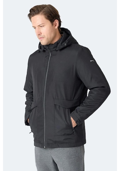 Slazenger Gravel Erkek Kapüşonlu Siyah Mont & Kaban