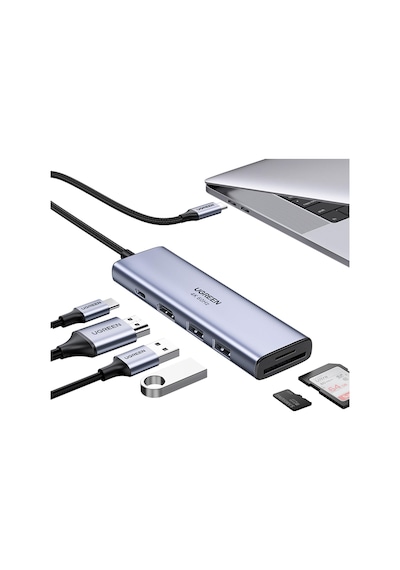 Ugreen 60384 Type-C to 4K 60 Hz HDMI SD TF Karf Okuyucu 3 Portlu USB Hub Çoklayıcı Adaptör