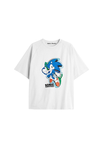 Kalic Studio Unisex Bay Sonic Desenli Beyaz Yazlık T-shirt Beyaz-183