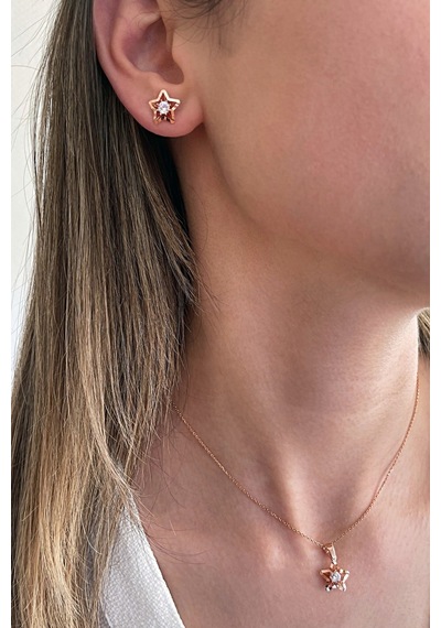 925 Ayar Gümüş Rose Yıldız Set - 67018201 Rose Gold