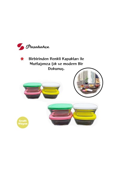 Pudding Silikon Kapaklı Cam Saklama Kabı 8'li Kahvaltılık 310cc. Fma07093