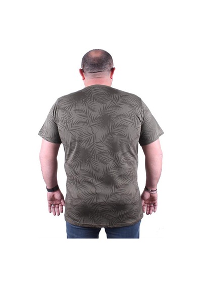 Starbattal Büyük Beden Sıfır Yaka Tişört Palm Leaf 23148 Hakı-Hakı Çok Renkli