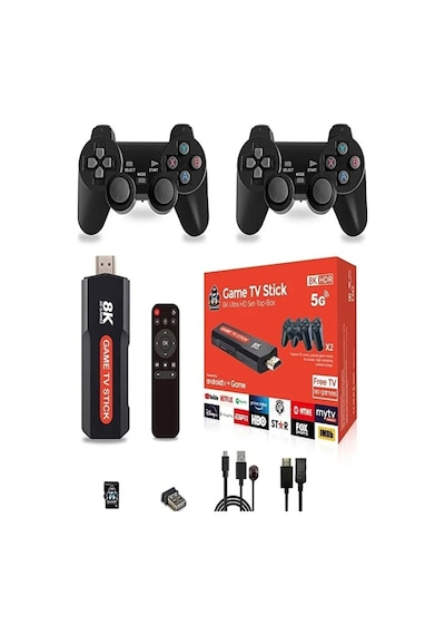 Oyunlu i Game Box Android Tv Stick 8k Hdr 2 Kollu Retro Oyun Konsolu
