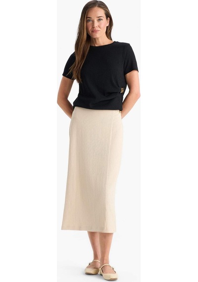 DeFacto Regular Fit Basic Düz Midi Etek F0993AX25SMBG287 Bej