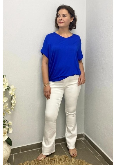 Mia Butik Büyük Beden Beyaz Full Likra İspanyol Paça Jean Beyaz