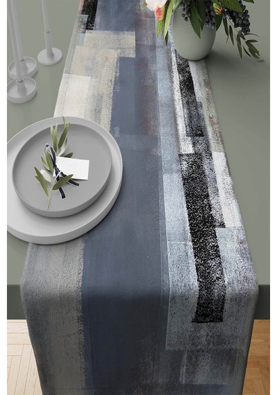 Gri Modern Desenli Premium Masa Örtüsü Runner Rnr312