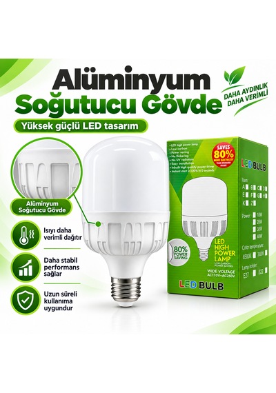 Alüminyum Soğutuculu Led Ampul E27 6500k Güçlü Beyaz Işık 38w 1
