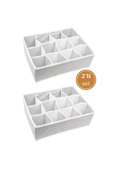 2 Adet 12 Bölmeli Çekmece İçi Düzenleyici, Çok Amaçlı Bebek Çamaşır Çorap Eşarp Organizer 2 Li Set K Diğer