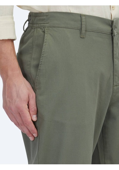 Kip Haki Düz Dokuma Jogging Fit Casual Pamuk Karışımlı Pantolon
