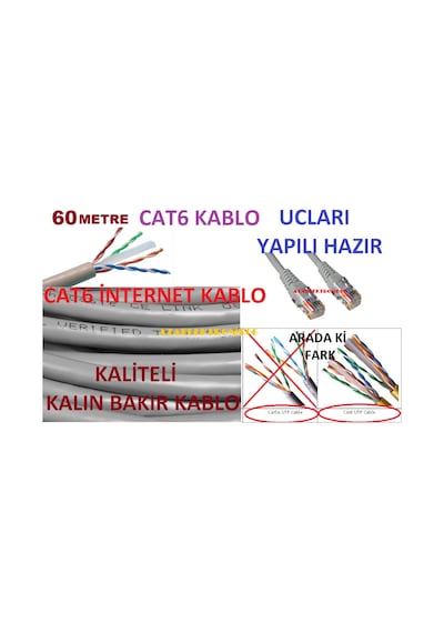 60 Metre Cat6 Hazir Internet Modem Blgisayar Ara Kablosu