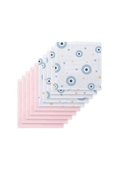 % 100 Pamuk Müslin Bebek Ağız Bezi Paketi Le Nazar & Innocent Pink 10 Lu Agzbez-nzr-lnzcınp Çok Renkli