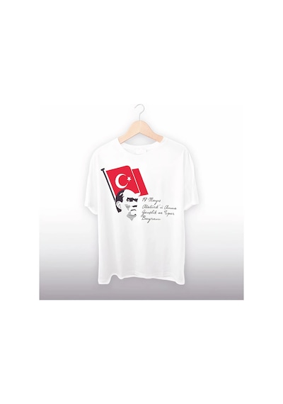 Novalisse 19 Mayıs Atatürk'ü Anma Gençlik Ve Spor Bayramı Baskılı Oversize T-shirt - Beyaz Çoklu Renk