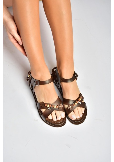 Fox Shoes Y390360203 Kahverengi Hakiki Deri Kadın Sandalet