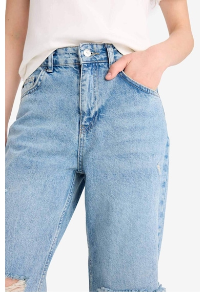 Defacto Straight Wide Yırtık Detaylı Yüksek Bel Uzun Jean Yıkamalı Pantolon E8016ax25smnm28 Mavi