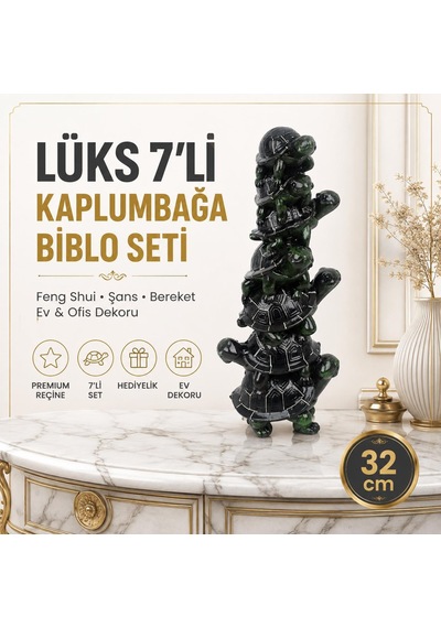 Lüks 7 Li Kaplumbağa Biblo 32 Cm Dekoratif Heykel Şans Feng Shui Ev Ofis Vitrin Hediyesi