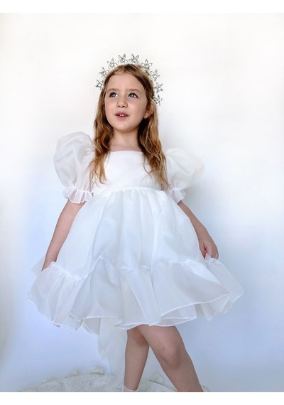 Linola Baby Kids Puffy Şifon Kız Çocuk Parti Elbisesi Ekru