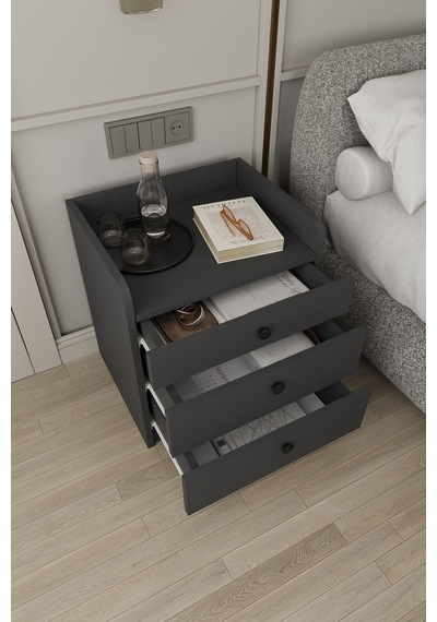 Modern 3 Çekmeceli Komodin Şifonyer %100 Mdf Çok Amaçlı Organizer Kmd01 Antrasit