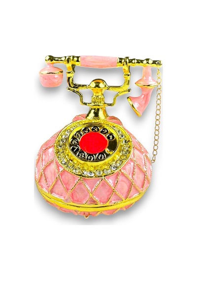 Dekoratif Ankesörlü Telefon Biblo 7 7 CM Pembe Taş Detaylı Açılır Kapanır Model