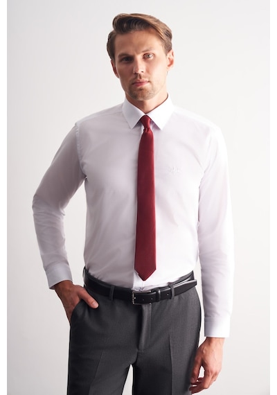 İmza Beyaz Uzun Kol Sert Yaka Düz Pamuklu Slim Fit Gömlek 1004260057