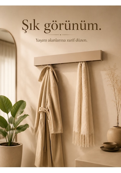 Berlin Portmanto Metal Duvar Askılığı Elbise Askılığı Vestiyer Askılık Gizli Kancalı Antre Hol Mont Çanta Havlu Askısı Beyaz 80 Cm Cappuccino