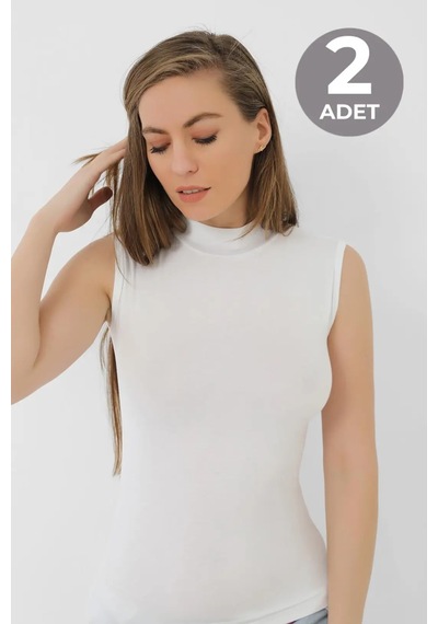 Astrid T Delux Serisi Tarz Kolsuz Esnek 2 Adet Beyaz Bambu Kadın Balıkçı Yaka Sıfır Kol Body