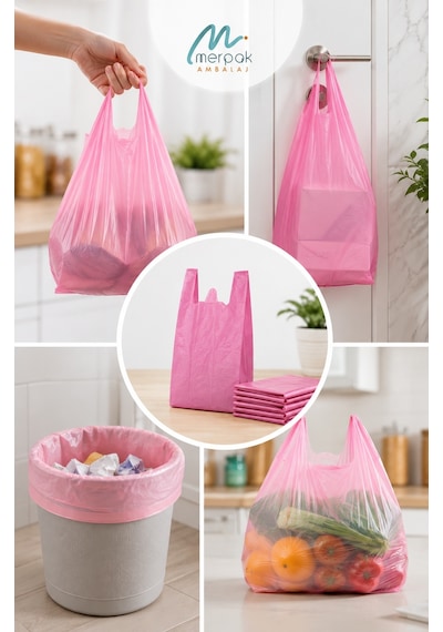 Kalın Pembe Poşet 30x60 Cm Büyük Boy 1 Kg Hışır Atlet Poşet Market Manav Poşeti Çöp Poşeti