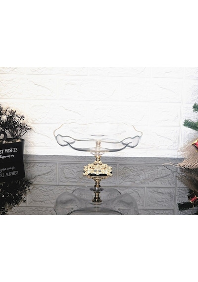 Küçük Bölmeli Servis Tabağı Döküm Kare Gold Ayaklı & Sunumluk & Kahvaltılık & Çerezlik 25 Cm Beyaz