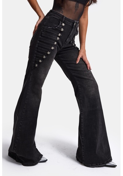 Kadın Siyah Flare Fit Özel Tasarım Denim Jean