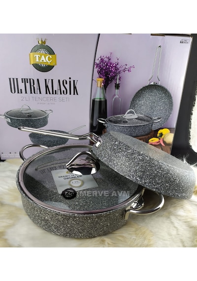 Taç Granit Ultra Klasik 2'Li Tencere Tava Seti Takımı 26 Cm