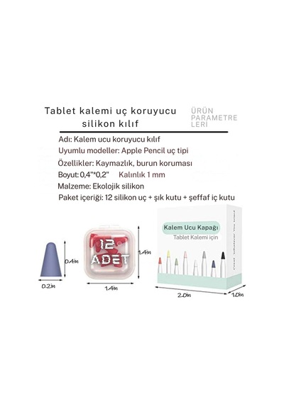 Stylus Kalem Koruma Uçu 12 Li Renkli Set Hassas, Dayanıklı 5 Desibel Tablet Kalem Koruma Ucu