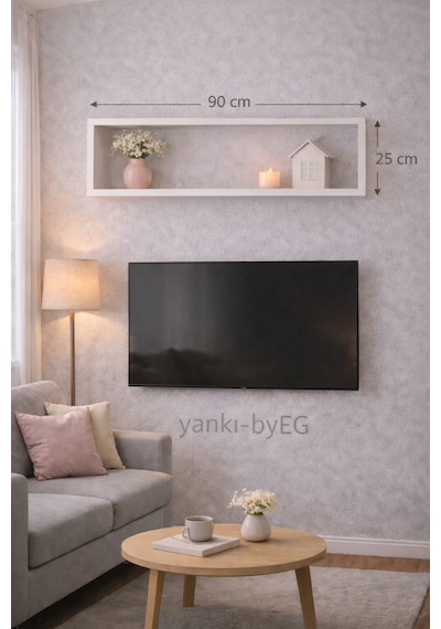 90 14 Cm Mat Beyaz Lake Mdf Gizli Bağlantı Duvar Rafı Saklama Alanı Beyaz
