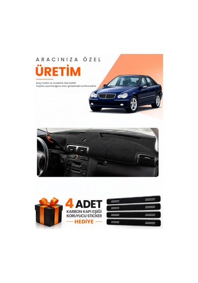 Mercedes W203 C-class 2000-2007 Uyumlu Torpido Koruma Örtüsü Oto Kılıfı - Siyah