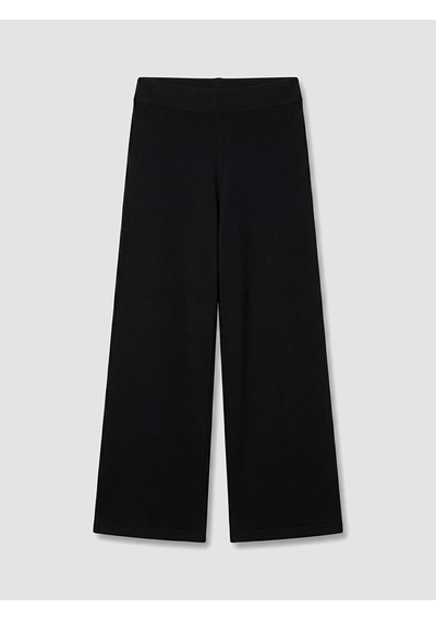 Lcw Everyday Siyah Beli Lastikli Geniş Paça Kadın Triko Pantolon