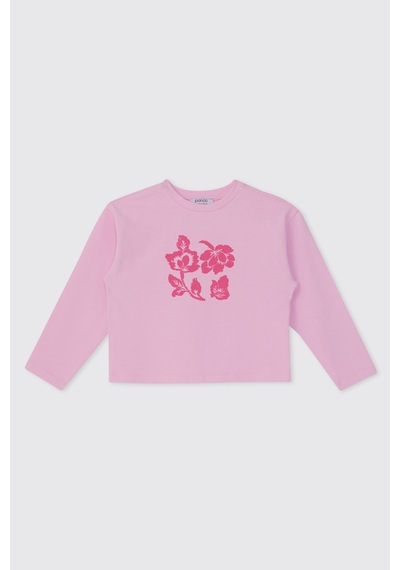 Panço Kız Çocuk Uzun Kollu Pembe Tişört