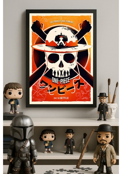 One Piece Siyah Ahşap Çerçeveli Poster, Dekoratif Anime Duvar Tablosu