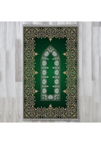 Evaşk Namazlık Dokuma Halı Kaymaz Muslumana Seccade 66x113 YEŞİL EVAŞK612B80